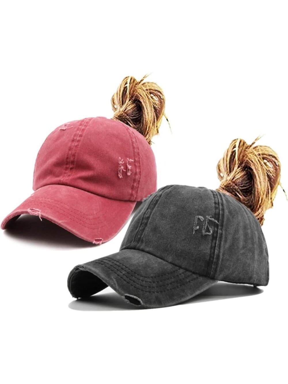 〽️Women Wine Black High Ponytail Baseball Cap Trucker Bad Hair Day Adjustable